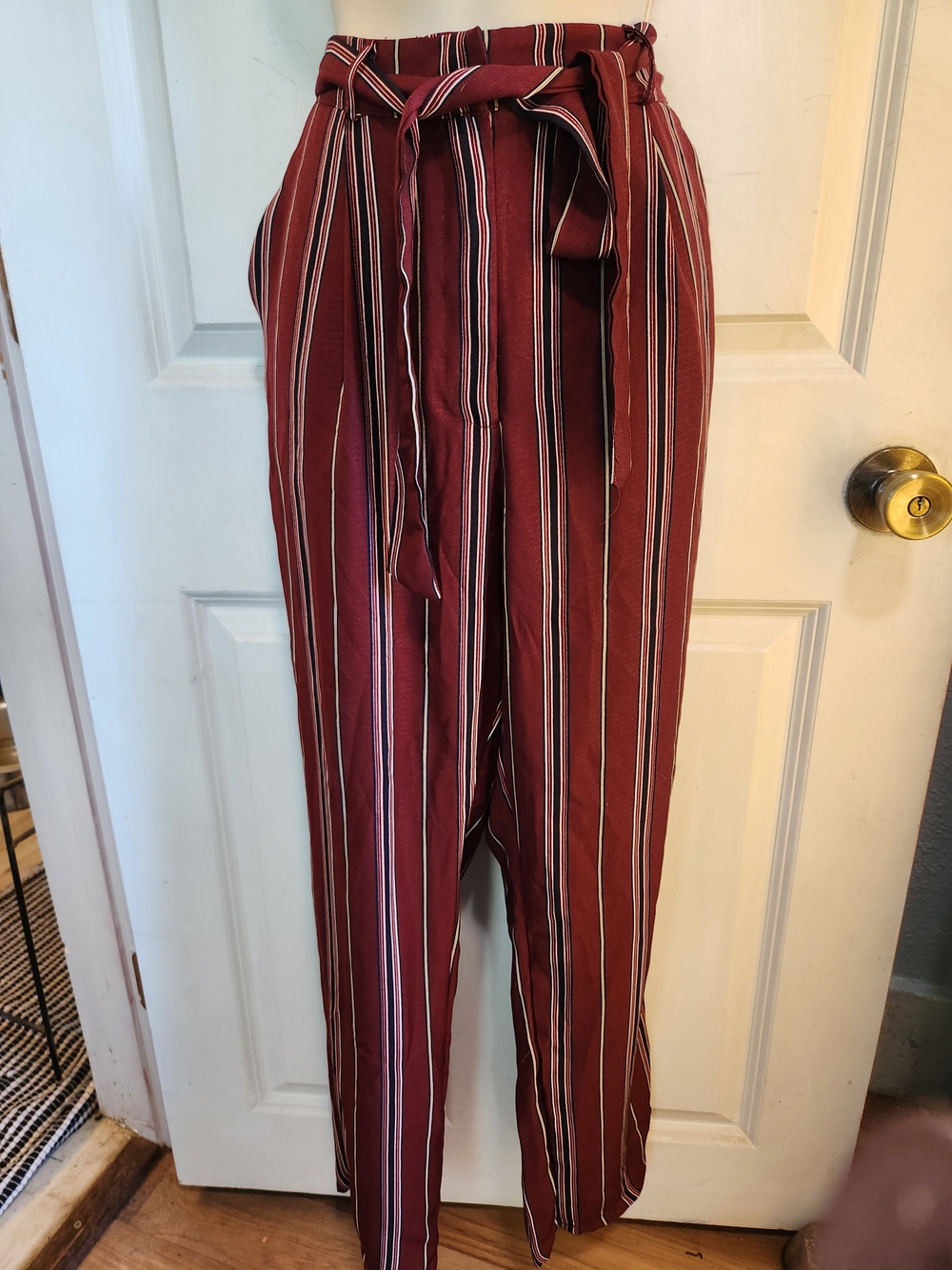 Parisian Multi-Stripe Pants in Burgundy, Navy, Cream